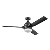Honeywell Ceiling Fans Port Isle, 54 Inch Modern Wet Rated Outdoor Ceiling Fan with Light, Remote Control, Dual Mounting Options, Weather Resistant Blades, Reversible Airflow - 51856-01 (Matte Black)