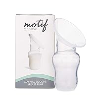 Motif Medical, Manual Silicone Breast Pump, 100% Food Grade Hand Breastmilk Pump for Breastfeeding Moms, Newborn Baby Essentials Clear