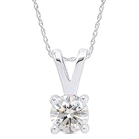 SAVEARTH DIAMONDS 3/4 ct. t.w 6MM Round Cut Lab Created Moissanite Diamond Solitaire Pendant Necklace In 14K Gold Over Sterling Silver For Women With 18