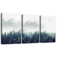 3 Piece Canvas Wall Art for Living Room - Misty Forests of Evergreen Coniferous Trees in an Ethereal Landscape - Modern Home Decor Stretched and Framed Ready to Hang - 16