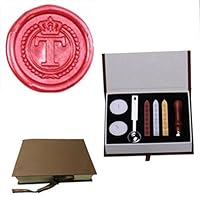 Vintage Alphabet Letter T Crown Wreath Initial Embossment Wedding Invitations Gift Cards Wax Seal Stamp Stationary Sealing Wax Stamp Wood Handel Gift Box Candles Wax Sticks Melting Spoon Kit Set