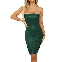 Women Faux Pu Leather Bodycon Cocktail Long Dress Off Shoulder Sheath Wrap Sexy Tube Backless Party Date Night Club Dresses
