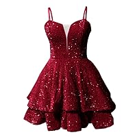 Homecoming Dresses for Teens - Spaghetti Straps Sequin Sparkly Cocktail Dresses 2024