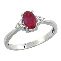 14K White Gold Diamond Enhanced Genuine Ruby Engagement Ring Oval 7x5mm, Sizes 5-10