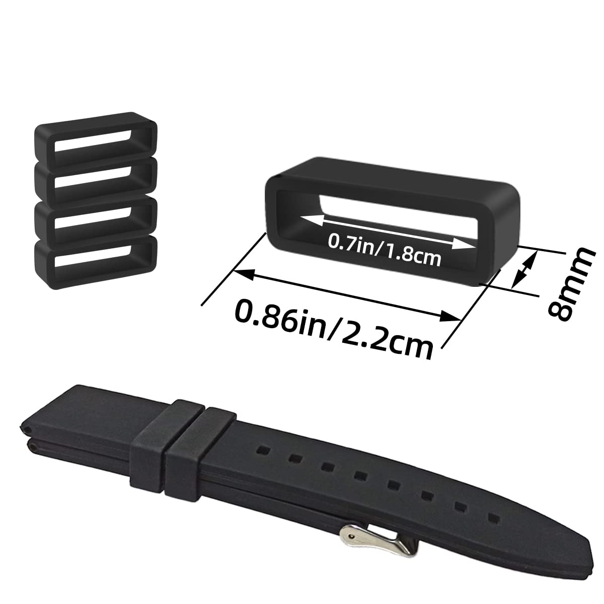 yuntop 6 Pcs Watch Band Loop Holder Keeper for Resin Belt, Replacement Fastener Rings for Silicone Leather Rubber Watch Strap, Durable Fastener Retainer Size(18mm)