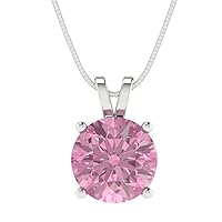 Clara Pucci 3.1 ct Round Cut Genuine Pink Simulated Diamond Solitaire Pendant Necklace With 18