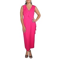 Connected Apparel Womens Pink Stretch Ruffled Zippered Slitted Sleeveless V Neck Maxi Evening Gown Dress Plus 16W