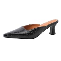 Black Mules for Women Pointed Toe Heel Kitten Heels Women's Pumps Slip On Wedding Party Dress Shoes