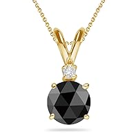 Round Rose Cut Black Diamond 1 Diamond Accented Solitaire Pendant AA Quality in 18K Yellow Gold Available in Small to Large Sizes