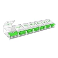 EZY DOSE Weekly (7-Day) Push Button Pill Organizer and Planner, Arthritis Friendly, X-Large, Clear Lids, Green (67571GAMT)