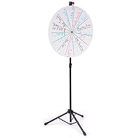 Displays2go Gloss White Acrylic Write-On Surface Prize Wheel with 14 Prize Slots, Free-Standing, Includes (2) Carrying Cases, Adjustable Height, Black Metal Tripod, Plastic Clicker and Pegs