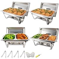 4 Pack 8QT Rectangular Chafing Dish Buffet Set Stainless Steel Catering Chafers Food Warmer with Full,Half,1/3 Food Pan,Fuel Holder,Foldable Frame for Weddings/Parties/Banquets Events