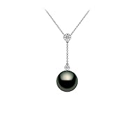 Black Tahitian Cultured Pearl Pendant for Women AAAA Quality 14k White Gold with Diamonds