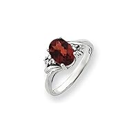 Solid 14k White Gold 10x8mm Oval Garnet January Red Gemstone Diamond Engagement Ring (.06 cttw.)