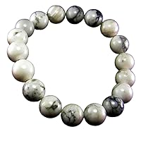 Unisex Bracelet 12mm Natural Gemstone Howlite Round shape Smooth cut beads 7 inch stretchable bracelet for men & women. | STBR_04194