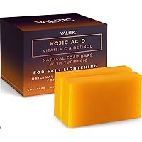VALITIC Kojic Acid Vitamin C and Retinol Soap Bars with Turmeric for Skin Lightening - Original Japanese Complex for Dark Spots Infused with Collagen, Hyaluronic Acid, and Vitamin E (2 Pack)