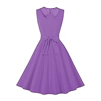 Women Sleeveless Peter Pan Collar Vintage Cocktail Party Dress 50s Flared A-Line Rockabilly Prom Swing Dress with Belt