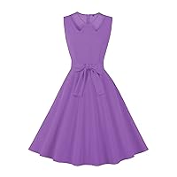 Women 50s 60s Vintage Sleeveless Lapel Cocktail Swing Dress 1950s Wedding Semi Formal Party Rockabilly Prom Dress