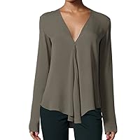 N\P Women Blouse Shirts Spring Casual Neck Long Sleeve Color Chiffon