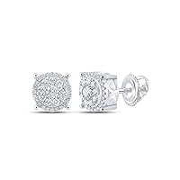 The Diamond Deal 10kt White Gold Womens Round Diamond Square Earrings 1/8 Cttw