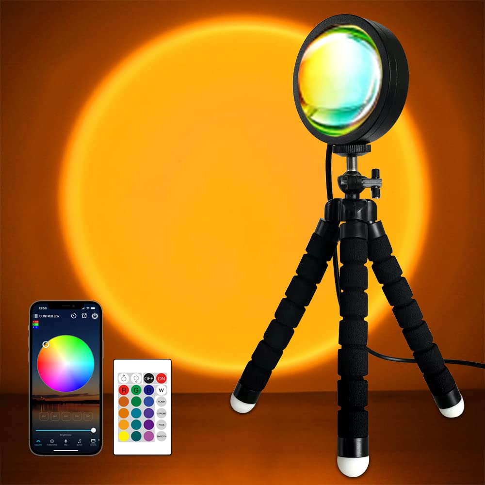 Bunpeon Smart Sunset Lamp Projection , 16 Colors Changing LED Lights Floor Lamp , LED Night Light for Home Bedroom Sunlight Lamp for Vlog, Photo, S...