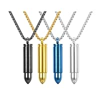 4pcs Wholesale Stainless Steel Bullet-Shaped Keepsake Ash Cremation Urn Pendant Necklaces Memorial Jewelry,24 Chain (BlackBlueGoldSilver)(BW1P200041189)