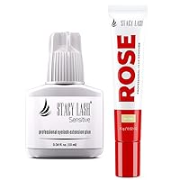 Rose Cream Remover + Sensitive Eyelash Extension Glue - Stacy Lash 10 ml / 5-6 Sec Drying time/Retention – 4-5 Weeks/Professional Use Only/Black Adhesive/Cream Remover/ 15g / GBL Free