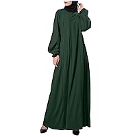 Women Abaya Long Sleeve Muslim Dress Ramadan Eid Prayer Maxi Flowy Dresses Casual Islamic Kaftan Plus Size Dubai Outfit