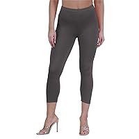 New Womens Plain Stretchy 3/4 Leggings Workout Tight Cropped Capri Active Pants Charcoal