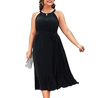Pinup Fashion Summer Sun Dress for Women Plus Size Black Wedding Guest Cocktail Party Halter Neck Sleeveless Causal Midi Dresses