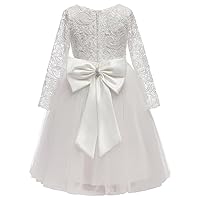 White Flower Girl Dress Long Sleeves Lace Top Tulle for Wedding Dresses Princess Birthday Party Ball Gown