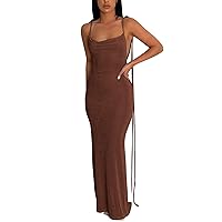 Boho Midi Dresses for Women 2024 with Sleeves,Women's Summer Sexy Solid Color Pile Dress Backless Straps Dress