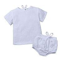 Summer Infant Boy Girl Clothes Set Cotton Linen Children Short Sleeve Top Shirts Shorts Pant 2Pcs Newborn Outfits