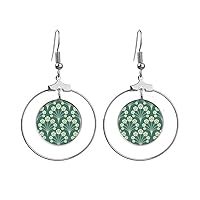 Green White Star Flower Decorative Earrings Dangle Hoop Jewelry Drop Circle
