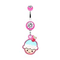 WildKlass Jewelry Kawaii Cherry Cupcake 316L Surgical Steel Belly Button Ring