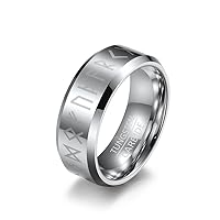 8MM Viking Rune Rings Tungsten Steel Ring for Men Wikinger Norse Tribal Symbol Myth Male Jewelry
