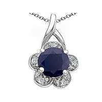 Tommaso Design Solid 14k White Gold Round 7 mm Flower Pendant Necklace