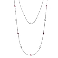 Pink Tourmaline & Natural Diamond by Yard 9 Station Necklace (SI2-I1, G-H) 2.45 ctw 14K White Gold