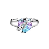 AOBOCO Infinity Heart Ring Sterling Silver Women Ring Embellished with Crystals from Austria, Fine Anniversary Birthday Jewelry Gifts for Women(Size 6/7/8/9)