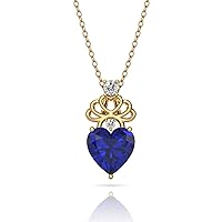 925 Sterling Silver Forever Heart Natural Gemstone or Created Birthstone Pendant Necklace Gold and Rhodium Plated, Fine Jewelry Gifts for Women, 2.25 Cttw Heart Shaped 8MM Gemstone, 18''