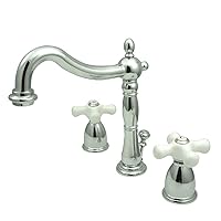 Kingston Brass KB1971PX Heritage Widespread Lavatory Faucet with Porcelain Cross Handle, Polished Chrome,8-Inch Adjustable Center