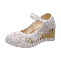 Women Ethnic Wedges Shoes Ladies Casual Sandals Pumps Woman Embroider Summer Espadrilles Retro Shoe Beige 4.5