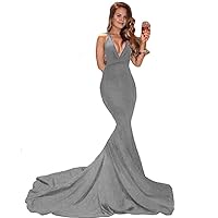 Women's V Neck Mermaid Prom Gown Backless Long Formal Evening Dress