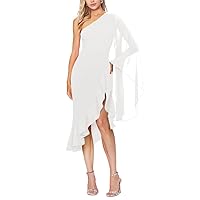 Lrady Women's One Shoulder Formal Dresses Summer 2024 Bell Sleeve Ruffle Slit Bodycon Wedding Guest Party Pencil Midi Dress