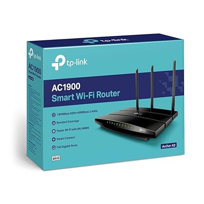 TP-Link AC1900 Smart WiFi Router (Archer A9) - High Speed MU-MIMO Wireless Router, Dual Band, Gigabit, VPN Server, Beamforming, Smart Connect, Works with Alexa, Black