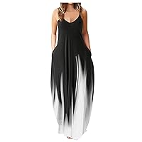 Summer Dresses for Women Sexy Long Dress for Women Women Casual Long Maxi Sundresses with Pockets Sleeveless V-Neck Boho
