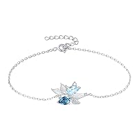 JewelryPalace Pisces Fish Pear Cut Genuine Sky And London Blue Topaz Adjustable Link Bracelet for Women, 14k White Gold Plated 925 Sterling Silver Bracelet for Girl, Natural Gemstone Jewelry Sets
