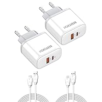 45W European Travel Plug Adapter, 2-Pack Dual Port Fast USB C Wall Charger Block&3.3FT USB Charging Cables for US to EU for iPhone 15/14/13/Pro/Pro Max, Pad, Samsung, and More