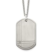 Titanium Brushed with .01 carat Diamond Dog Tag 22 inch NecklaceCustomize Personalize Engravable Charm Pendant Jewelry Gifts For Women or Men (Length 22