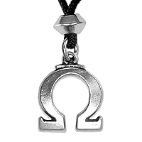 Pewter Greek Symbol Omega Pendant Necklace